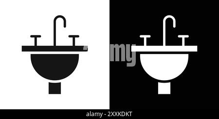 Il logo del lavello del bagno con l'icona del logo è in bianco e nero Illustrazione Vettoriale