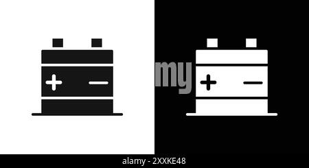 Simbolo della batteria per auto bordo vettoriale con logo in bianco e nero Illustrazione Vettoriale
