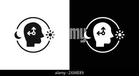 Icona ritmi circadiani logo segno vettoriale contorno in bianco e nero Illustrazione Vettoriale