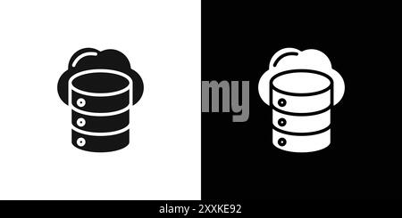 Il logo dell'icona del database cloud indica il contorno vettoriale in bianco e nero Illustrazione Vettoriale