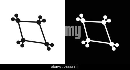 Icona della formula molecolare ciclobutano, simbolo del logo, contorno vettoriale in bianco e nero Illustrazione Vettoriale