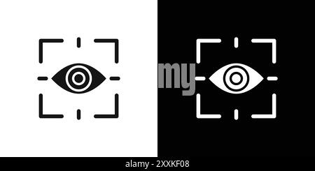 Il logo dell'icona di scansione degli occhi indica il contorno vettoriale in bianco e nero Illustrazione Vettoriale