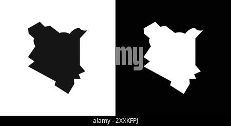 Simbolo mappa Kenya bordo vettoriale del logo in bianco e nero Illustrazione Vettoriale