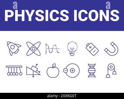 Set di icone fisiche. Vettore simbolo icone fisiche. vettore di educazione fisica Illustrazione Vettoriale
