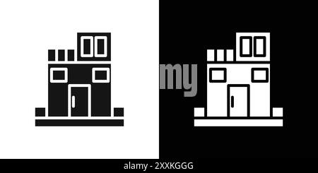 Profilo vettoriale del logo dell'icona dell'attico in bianco e nero Illustrazione Vettoriale