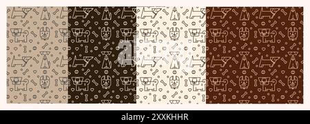 Cuccioli senza cuciture per cani. Sfondi con icone animali domestici. Ottima collezione per tessuti e tessuti. Illustrazione vettoriale EPS10 Illustrazione Vettoriale