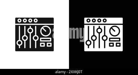 Logo dell'icona del mixer audio contorno vettoriale in bianco e nero Illustrazione Vettoriale