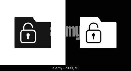 sblocca il logo dell'icona della cartella con il contorno vettoriale in bianco e nero Illustrazione Vettoriale