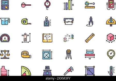 La raccolta delle icone misura è un'illustrazione vettoriale con traccia modificabile. Illustrazione Vettoriale