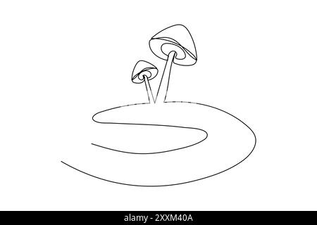 Disegno a fungo continuo di una linea dell'icona del vettore di contorno isolato Illustrazione Vettoriale