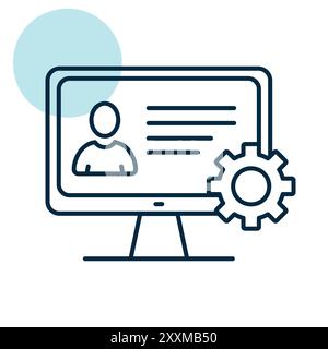 L'utente personalizza le impostazioni sull'icona del vettore del monitor. Personalizzazione dell'interfaccia utente, programmazione. Concetto di creazione, impostazione di pagine personali e riparazione. Illustrazione Vettoriale