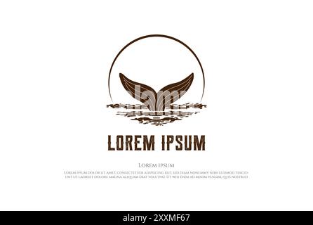 Rustico disegno con logo di balena o coda di delfini disegnato a mano Illustrazione Vettoriale