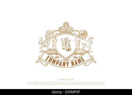 Forte stemma Royal Shield con logo logo logo e logo Tiger Vector Illustrazione Vettoriale
