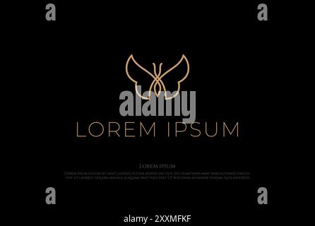 Elegante design Vector con logo e linea Golden Butterfly Line Illustrazione Vettoriale