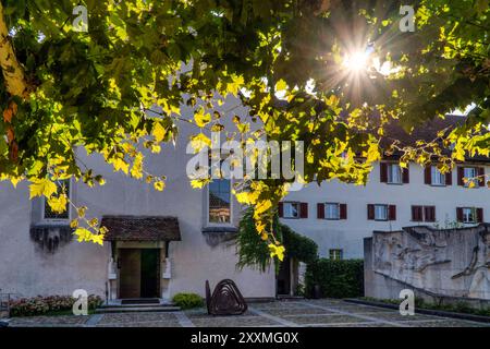 Dornach, Svizzera, Dorneck, Schwarzbubenland, Soletta, monastero dei Cappuccini, ponte Nepomuk, monumento alla battaglia Foto Stock