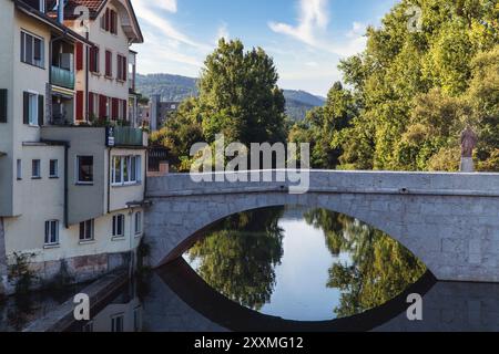 Dornach, Svizzera, Dorneck, Schwarzbubenland, Soletta, monastero dei Cappuccini, ponte Nepomuk, monumento alla battaglia Foto Stock