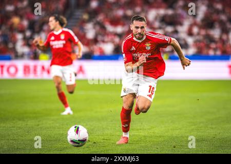 Lisbona, Portogallo. 24 agosto 2024. Orkun Kokcu della SL Benfica in azione durante la Liga Portugal Betclic match tra SL Benfica e CF Estrela da Amadora all'Estadio da Luz. Punteggio finale: SL Benfica 1 - 0 CF Estrela da Amadora credito: SOPA Images Limited/Alamy Live News Foto Stock