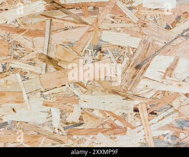 Close-up di texture: OSB, pannello di legno realizzato a partire da un pezzo di legno Foto Stock