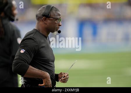 Pittsburgh, Pennsylvania, Stati Uniti. 24 agosto 2024. 24 agosto 2024: Aaron Glenn durante i Pittsburgh Steelers vs Detroit Lions al Ford Field di Detroit mi. Brook Ward/AMG (Credit Image: © AMG/AMG via ZUMA Press Wire) SOLO USO EDITORIALE! Non per USO commerciale! Foto Stock