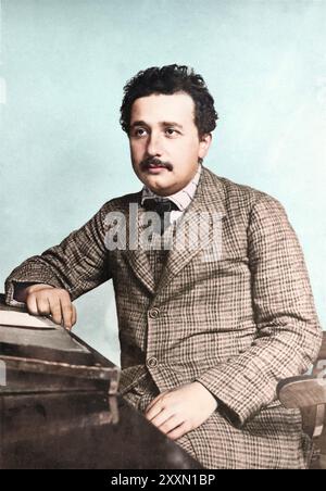 Albert Einstein all'ufficio brevetti svizzero di Berna. Circa 1904-1905. Circa 26 anni. Fotografato da Lucien Chavan, un amico di Einstein quando viveva a Berna. Foto Stock