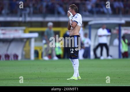 Torino, Italia. 25 agosto 2024. Mateo Retegui dell'Atalanta BC sembra sfigurato durante la partita di serie A tra Torino FC e Atalanta BC allo Stadio Olimpico il 25 agosto 2024 a Torino. Crediti: Marco Canoniero/Alamy Live News Foto Stock