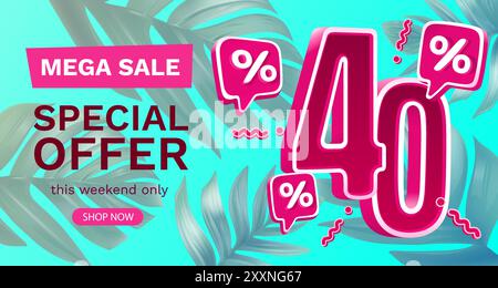 Offerta di promozione estiva 40%, stagione di risparmio volantino. Vettore Illustrazione Vettoriale