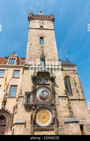 Storico Orologio Astronomico del XV secolo, Torre del Municipio della città Vecchia di Praga Foto Stock