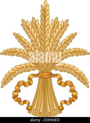Set di spikelets maturi gialli di grano e grani di immagine vettoriale piano di grano isolato su sfondo bianco Illustrazione Vettoriale