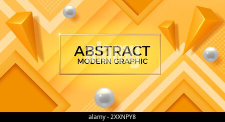 Sfondo giallo. Design arancione astratto con elementi banner geometrici moderni a colori. Figure geometriche, sfera e piramide, design della carta da parati. Sfondo banner Web. Layout vettoriale di presentazione Illustrazione Vettoriale