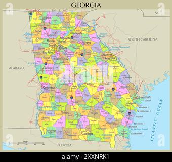Mappa della Georgia, Stati Uniti Illustrazione Vettoriale