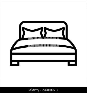 Icona letto o simbolo linea moderna. Grafica a linee vettoriali e design a icone con un contorno audace. Bianco e nero Pixel Perfect simbolo minimalista isolato ba bianca Illustrazione Vettoriale