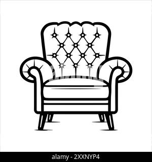 Icona sedia o simbolo linea moderna. Grafica a linee vettoriali e design a icone con un contorno audace. Bianco e nero simbolo minimalista Pixel Perfect bianco isolato Illustrazione Vettoriale