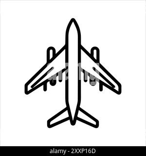 Icona dell'aereo o simbolo della linea moderna. Grafica a linee vettoriali e design a icone con un contorno audace. Simbolo minimalista Pixel Perfect in bianco e nero isolato Illustrazione Vettoriale
