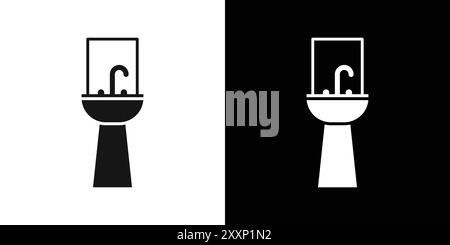 Icona lavabo da bagno Black line art Vector in bianco e nero e insegna della collezione Illustrazione Vettoriale