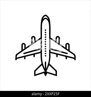 Icona dell'aereo o simbolo della linea moderna. Grafica a linee vettoriali e design a icone con un contorno audace. Simbolo minimalista Pixel Perfect in bianco e nero isolato Illustrazione Vettoriale