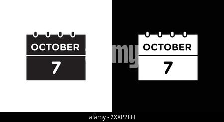 7 ottobre icona della data Black line art Vector in bianco e nero contorno set segno della collezione Illustrazione Vettoriale