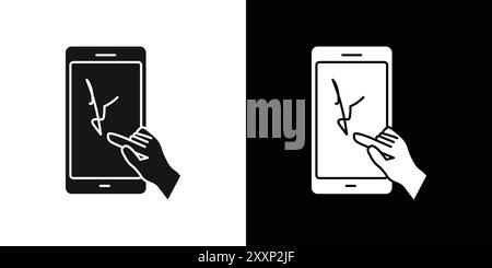 Finger conferma l'icona della firma Black line art Vector in bianco e nero Illustrazione Vettoriale