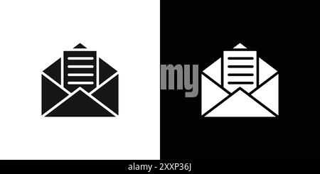 Icona messaggio di posta elettronica grafica con linee nere in bianco e nero segno di raccolta del set di contorni Illustrazione Vettoriale