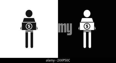 L'uomo prende denaro icona di credito Black line art Vector in bianco e nero contorno set segno di collezione Illustrazione Vettoriale