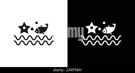 Icona SEA LIFE Black line art Vector in bianco e nero con il simbolo della collezione Illustrazione Vettoriale