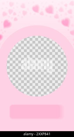 Modello di storia Heart Trail con posto fotografico. Petali di rosa con cuore isolato su sfondo rosa. Illustrazione Vettoriale