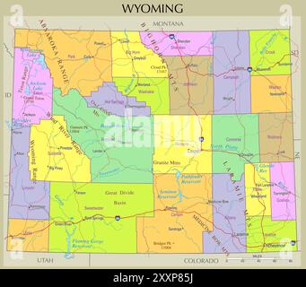 Mappa del Wyoming, Stati Uniti Illustrazione Vettoriale