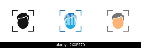 l'icona face detection delinea la raccolta o è impostata in bianco e nero Illustrazione Vettoriale