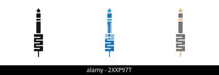 Icona del cavo jack per la raccolta dei contorni o set in bianco e nero Illustrazione Vettoriale