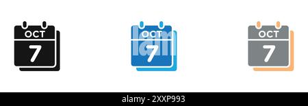 7 l'icona della data di ottobre delinea la collezione o è in bianco e nero Illustrazione Vettoriale