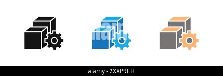 l'icona della gestione logistica delinea la raccolta o è in bianco e nero Illustrazione Vettoriale