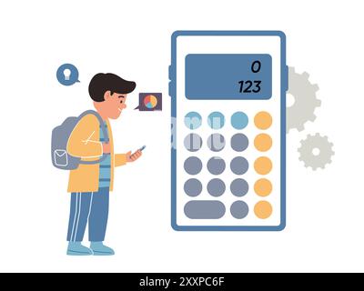 lo studio dell'app calculator necessita di una soluzione matematica di sistema di calcolo illustrazione dell'icona di progettazione di un assistente dello studente Illustrazione Vettoriale