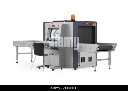 Scanner per bagagli di sicurezza a raggi X aeroportuali su sfondo bianco. Rendering 3d. Foto Stock