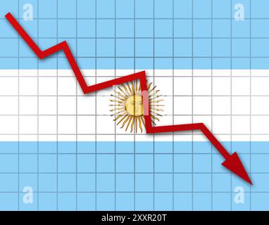 La bandiera argentina e il grafico a freccia in basso Foto Stock