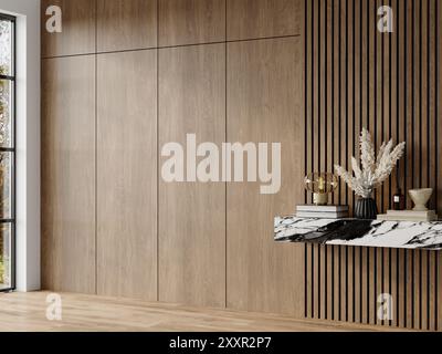 Mockup interno a parete vuota . Mockup a poster per la casa. Sfondo interno di stile moderno. Rendering 3D. Foto Stock